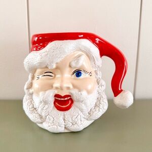 1950s MCM Vintage Ceramic Winking Santa Mug